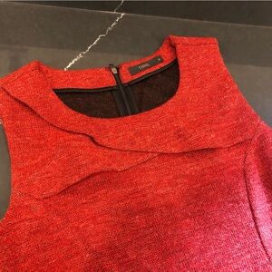 Beautiful red sleeveless dress pleat detail at neckline